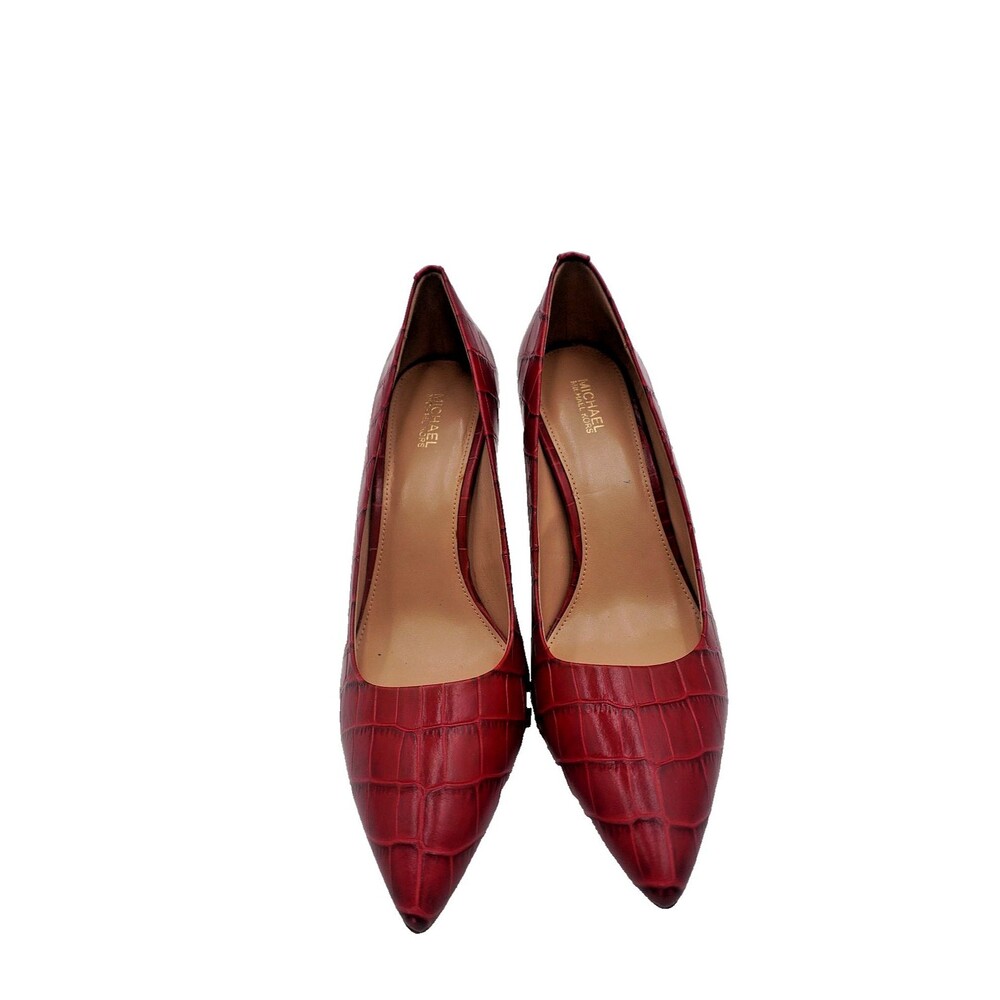 Michael Kors Burgundy Croc Embossed Pointed Toe Office Heel Pumps Size 9.5M